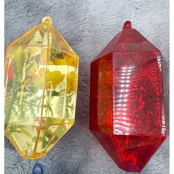 12 Vintage Jewel Brite Plastic Diamond-Shaped Ornaments Embedded Holiday Design - Picture 6 of 12